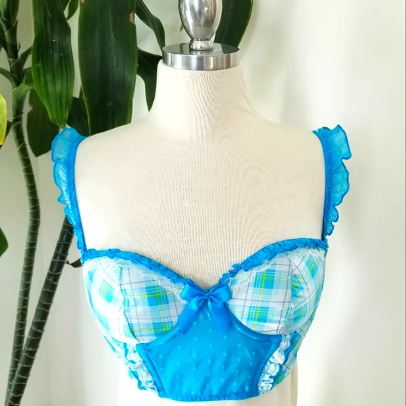 Victoria's Secret Vintage Sexy Little Things Blue Plaid Ruffle Bustier Bra NWT - Picture 2 of 16